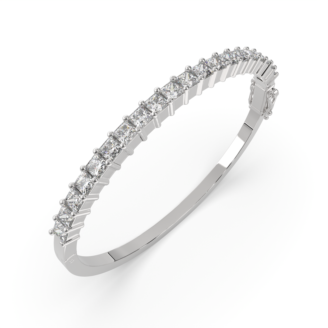 Thessaly Princess Cut Diamond Bangle Bracelet Shared Prong Hinged (4 ctw) - Nivetta