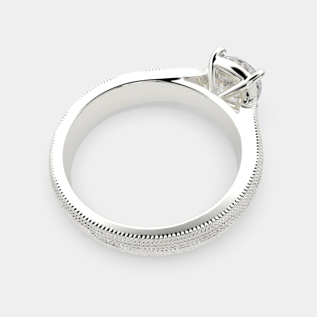 Valentina Cushion Cut Solitaire Tapered Milgrain Engagement Ring Setting - Nivetta