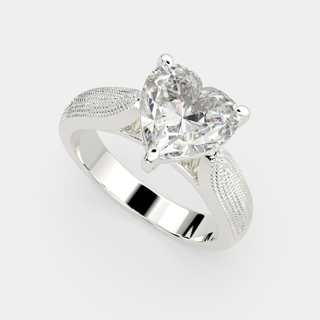 Valentina Heart Cut Solitaire Tapered Milgrain Engagement Ring Setting - Nivetta