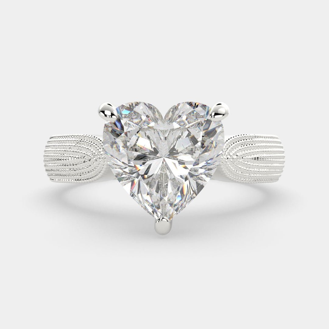 Valentina Heart Cut Solitaire Tapered Milgrain Engagement Ring Setting - Nivetta
