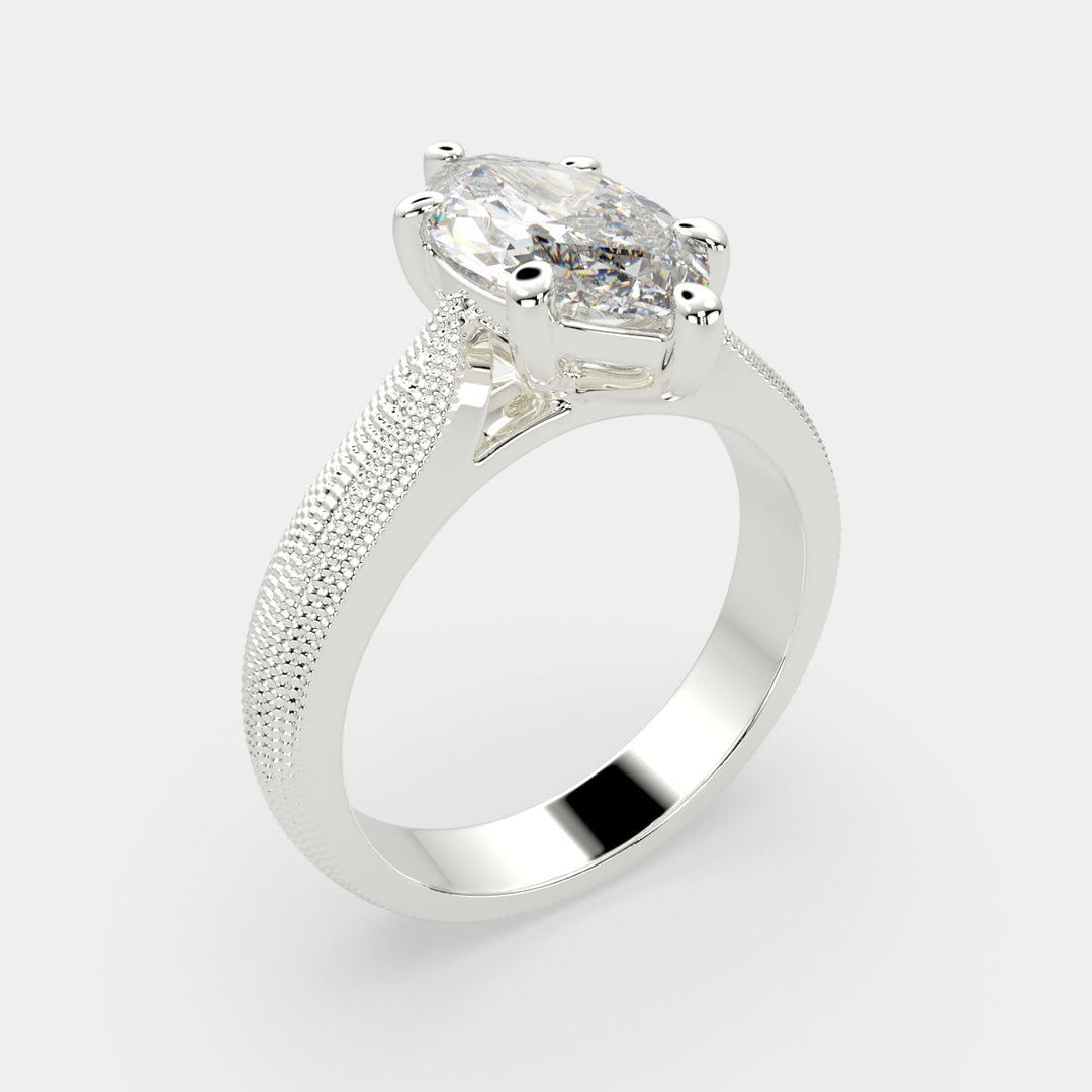 Valentina Marquise Cut Solitaire Tapered Milgrain Engagement Ring Setting - Nivetta