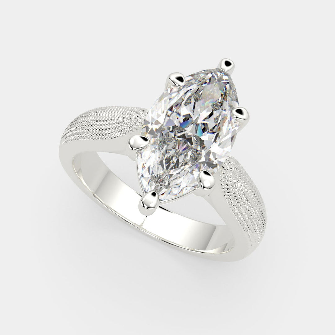 Valentina Marquise Cut Solitaire Tapered Milgrain Engagement Ring Setting - Nivetta