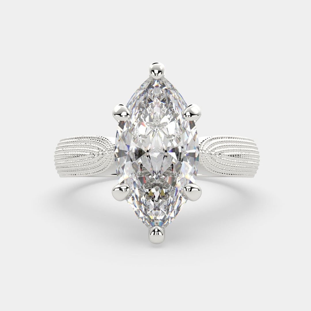 Valentina Marquise Cut Solitaire Tapered Milgrain Engagement Ring Setting - Nivetta