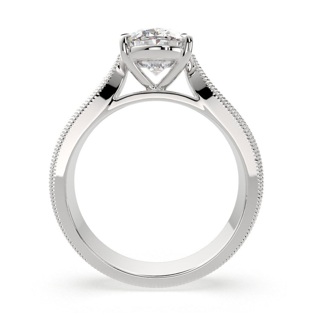 Valentina Oval Cut Solitaire Tapered Milgrain Engagement Ring Setting - Nivetta