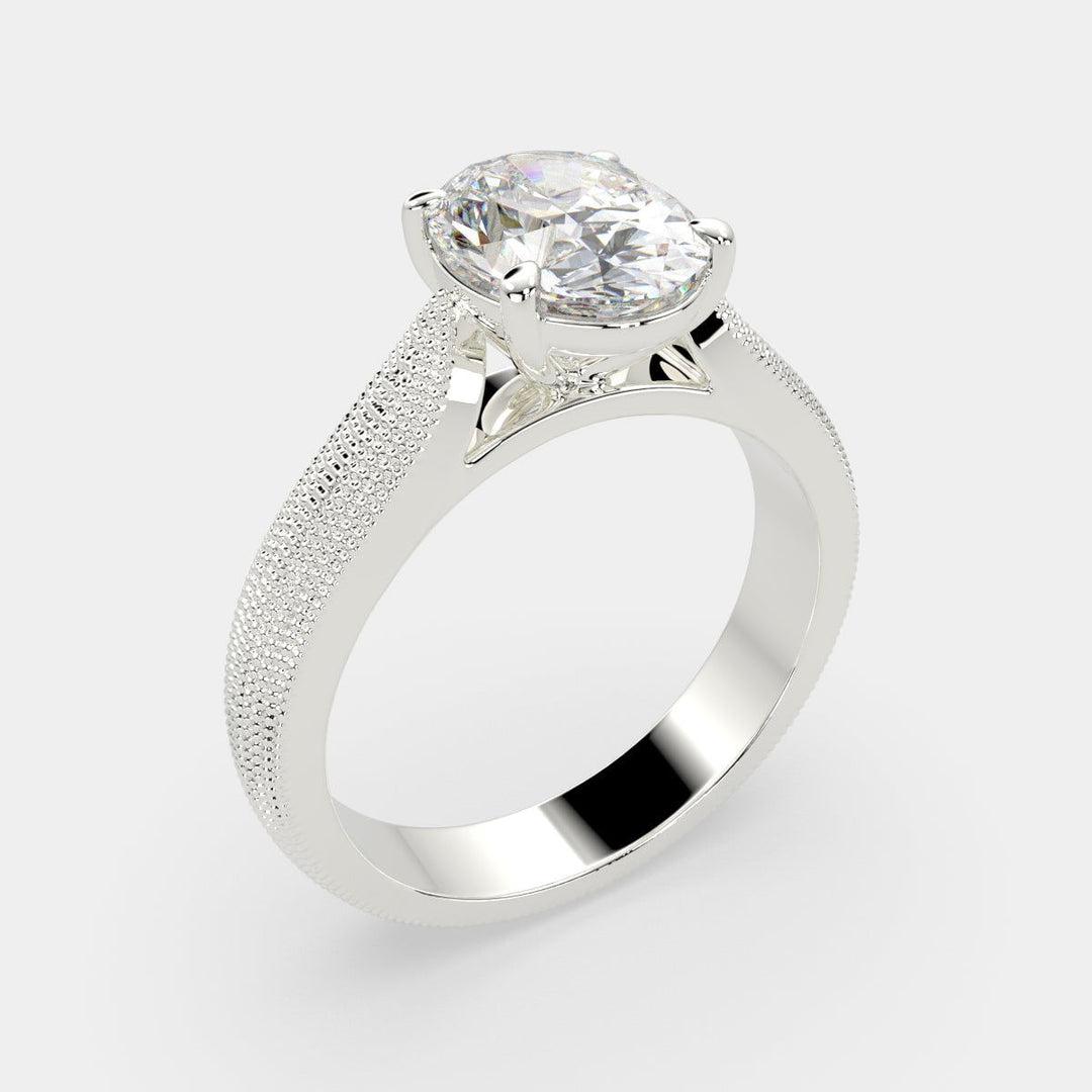 Valentina Oval Cut Solitaire Tapered Milgrain Engagement Ring Setting - Nivetta