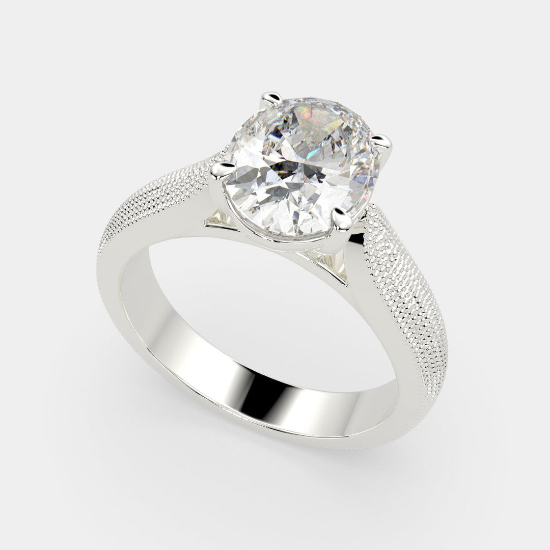 Valentina Oval Cut Solitaire Tapered Milgrain Engagement Ring Setting - Nivetta