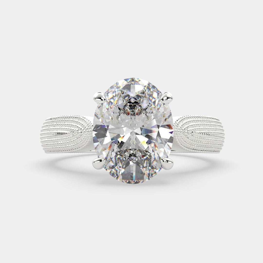 Valentina Oval Cut Solitaire Tapered Milgrain Engagement Ring Setting - Nivetta
