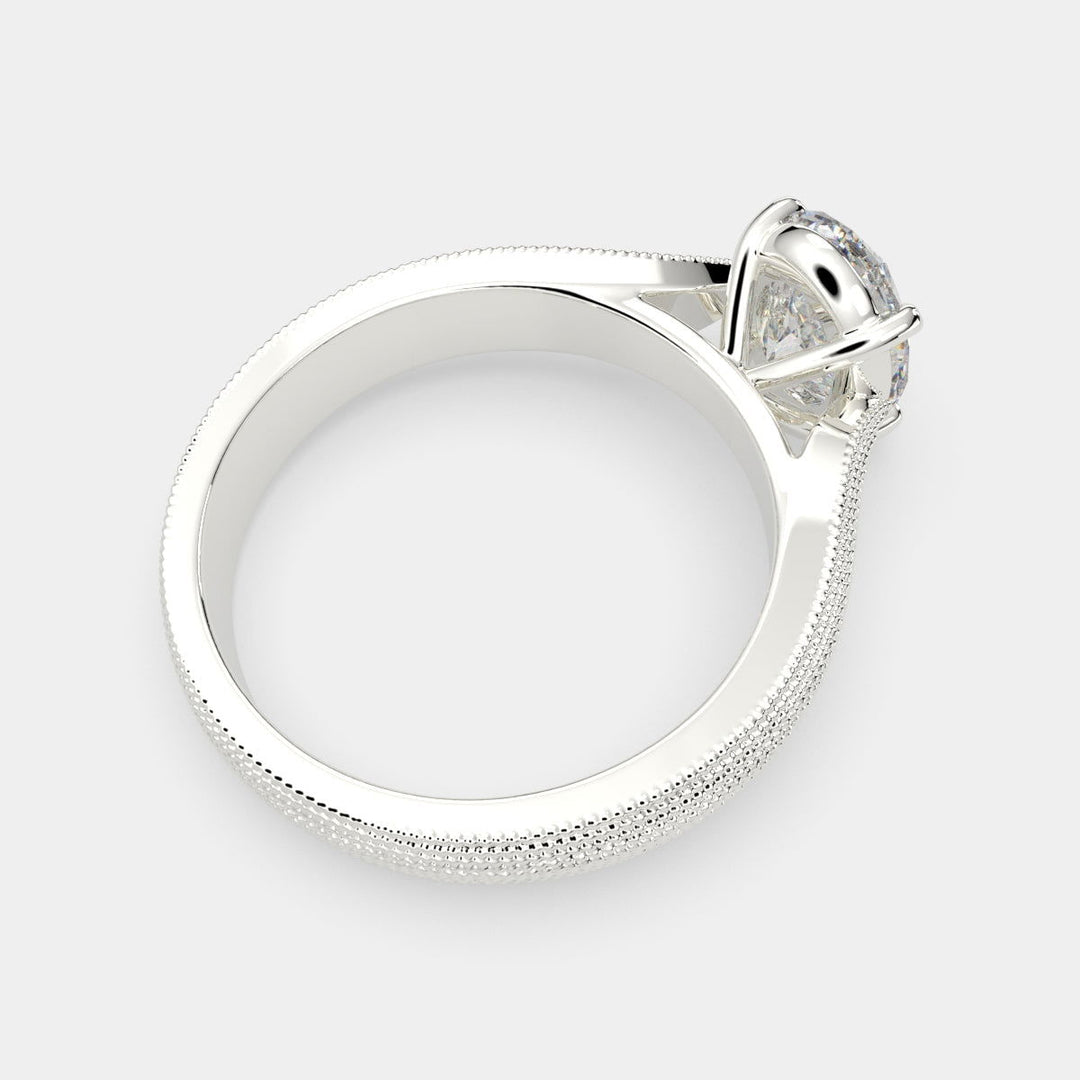 Valentina Oval Cut Solitaire Tapered Milgrain Engagement Ring Setting - Nivetta