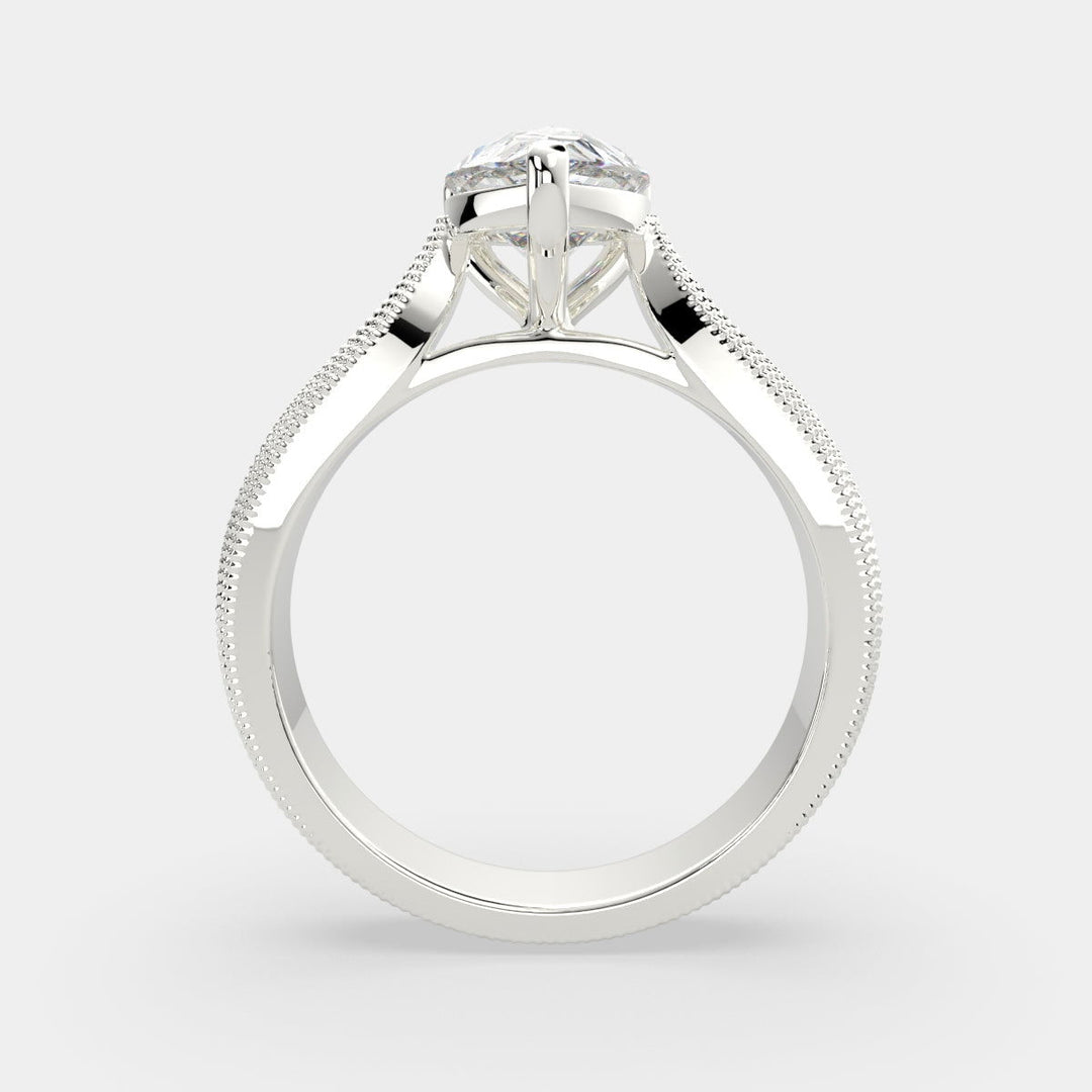 Valentina Pear Cut Solitaire Tapered Milgrain Engagement Ring Setting - Nivetta