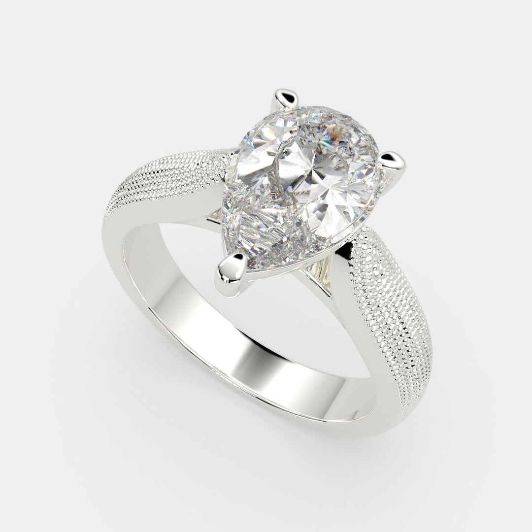 Valentina Pear Cut Solitaire Tapered Milgrain Engagement Ring Setting - Nivetta