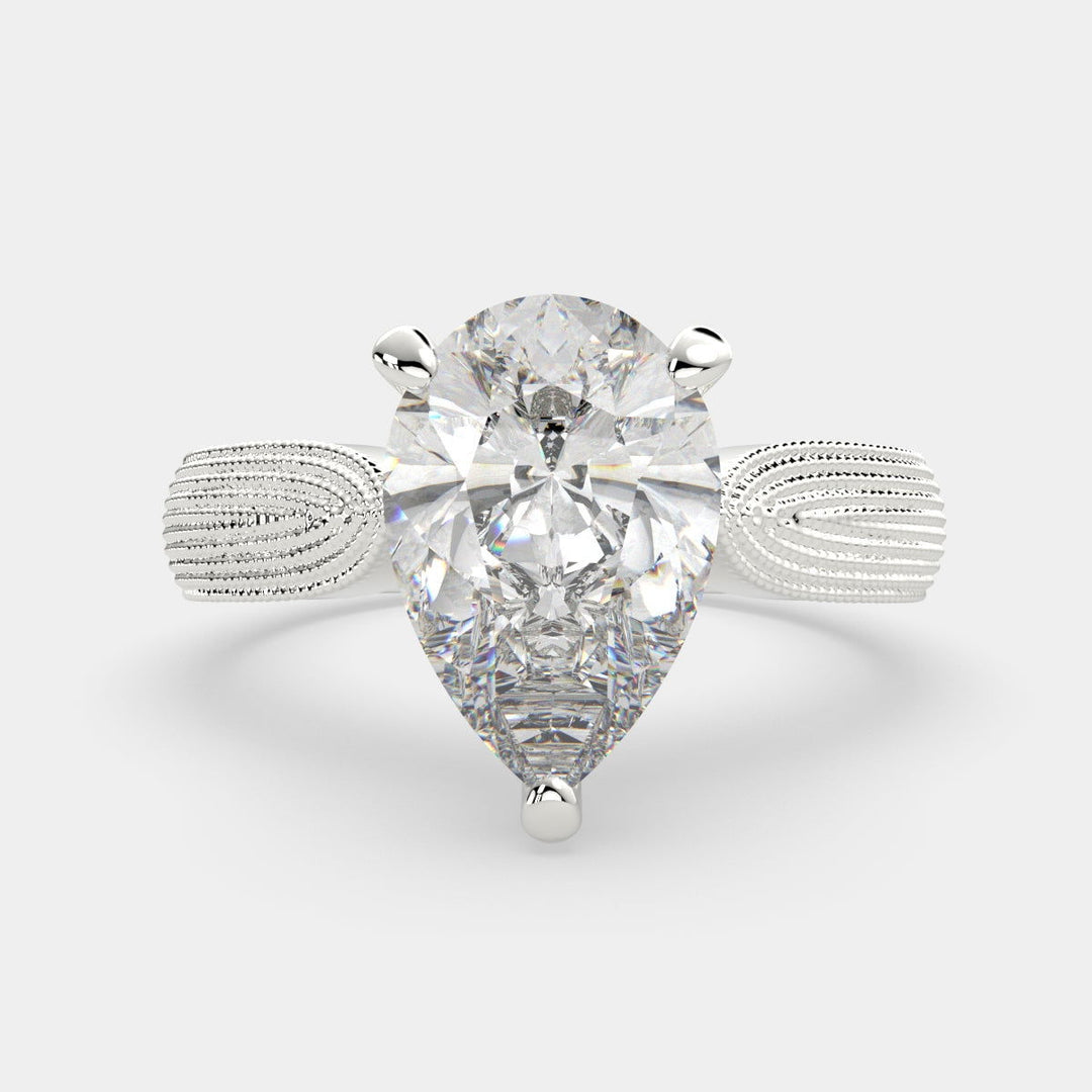Valentina Pear Cut Solitaire Tapered Milgrain Engagement Ring Setting - Nivetta