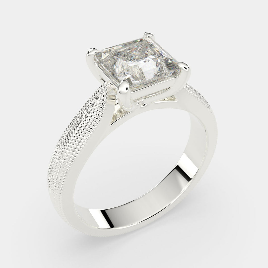 Valentina Princess Cut Solitaire Tapered Milgrain Engagement Ring Setting - Nivetta