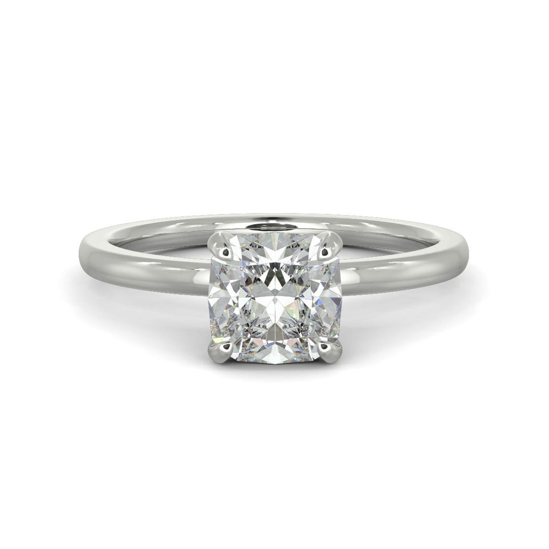 Valeria Cushion Cut Hidden Halo Solitaire 4 Prong Claw Set Engagement Ring Setting - Nivetta