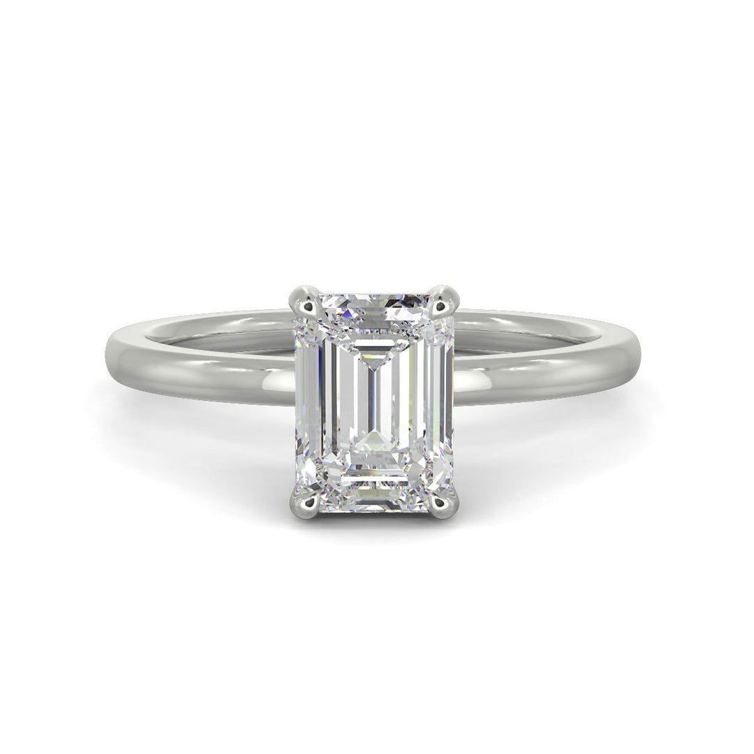 Valeria Emerald Cut Hidden Halo Solitaire 4 Prong Claw Set Engagement Ring Setting - Nivetta