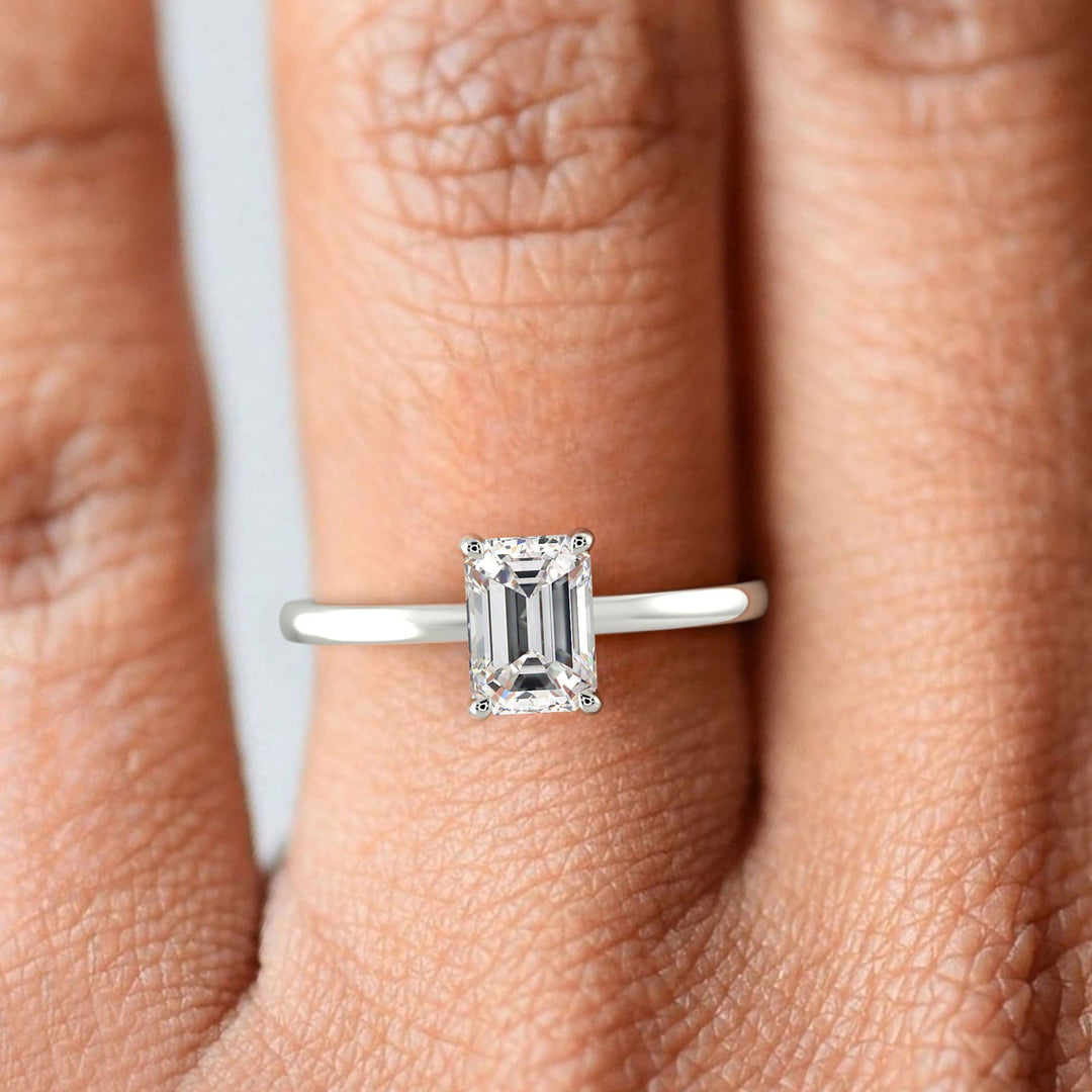 Valeria Emerald Cut Hidden Halo Solitaire 4 Prong Claw Set Engagement Ring Setting - Nivetta