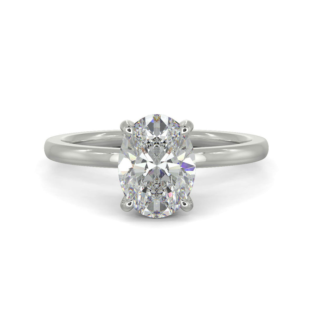 Valeria Oval Cut Hidden Halo Solitaire 4 Prong Claw Set Engagement Ring Setting - Nivetta