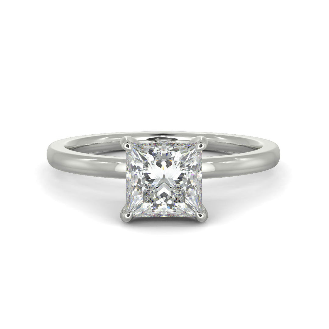 Valeria Princess Cut Hidden Halo Solitaire 4 Prong Claw Set Engagement Ring Setting - Nivetta