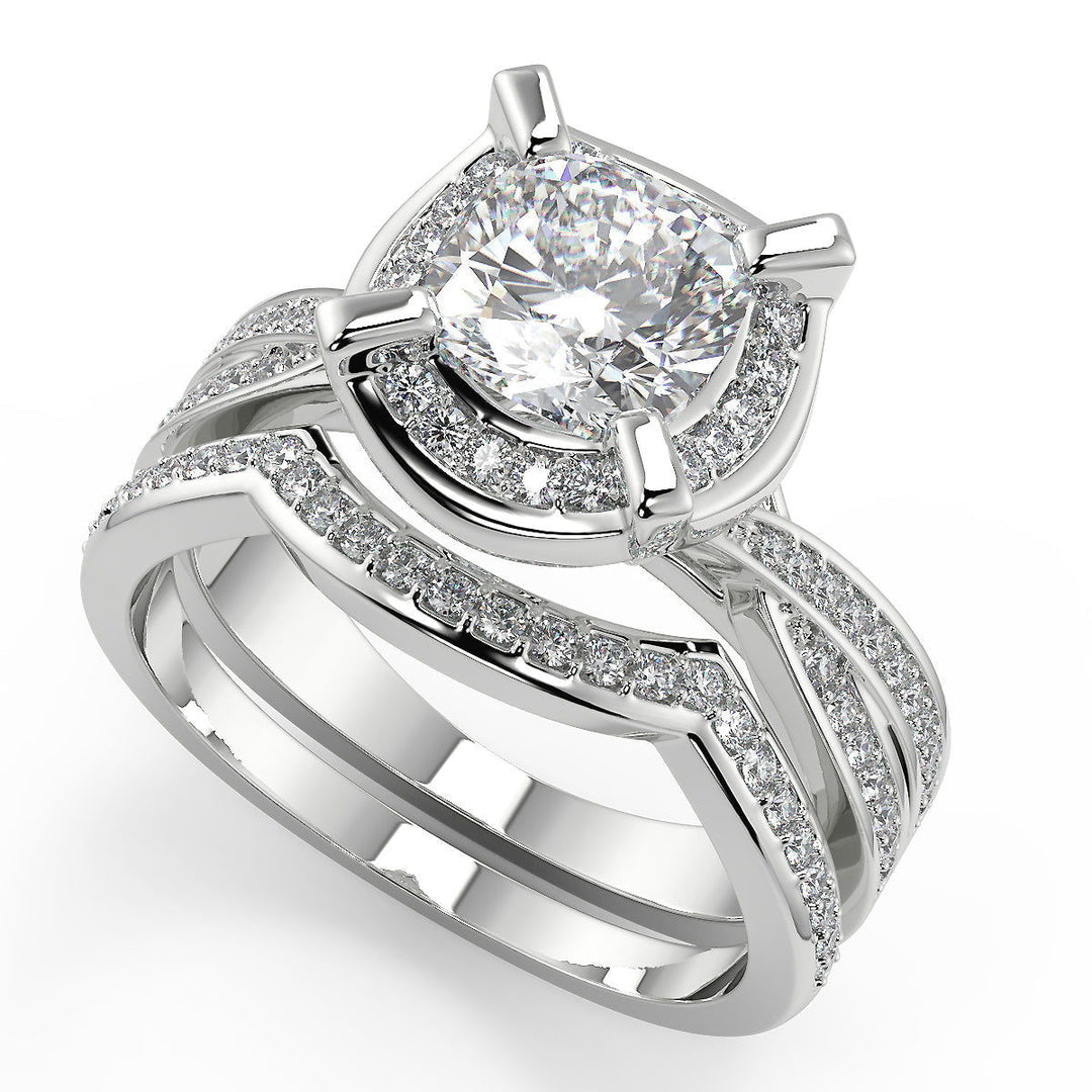 Valery Halo Pave 4 Prong Cushion Cut Diamond Engagement Ring - Nivetta