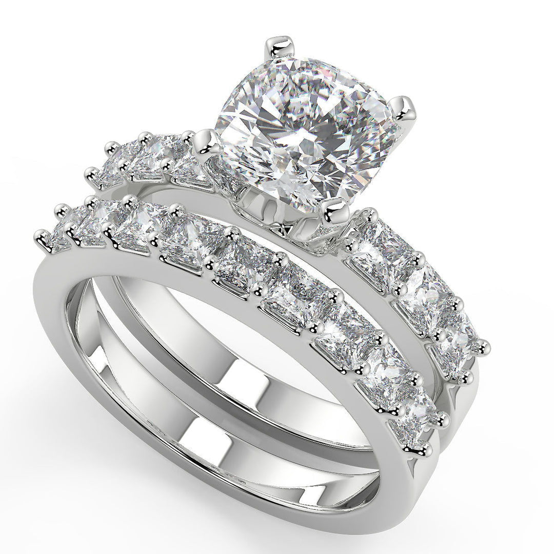 Violet Shared Prong Assher Accents Cushion Cut Diamond Ring - Nivetta