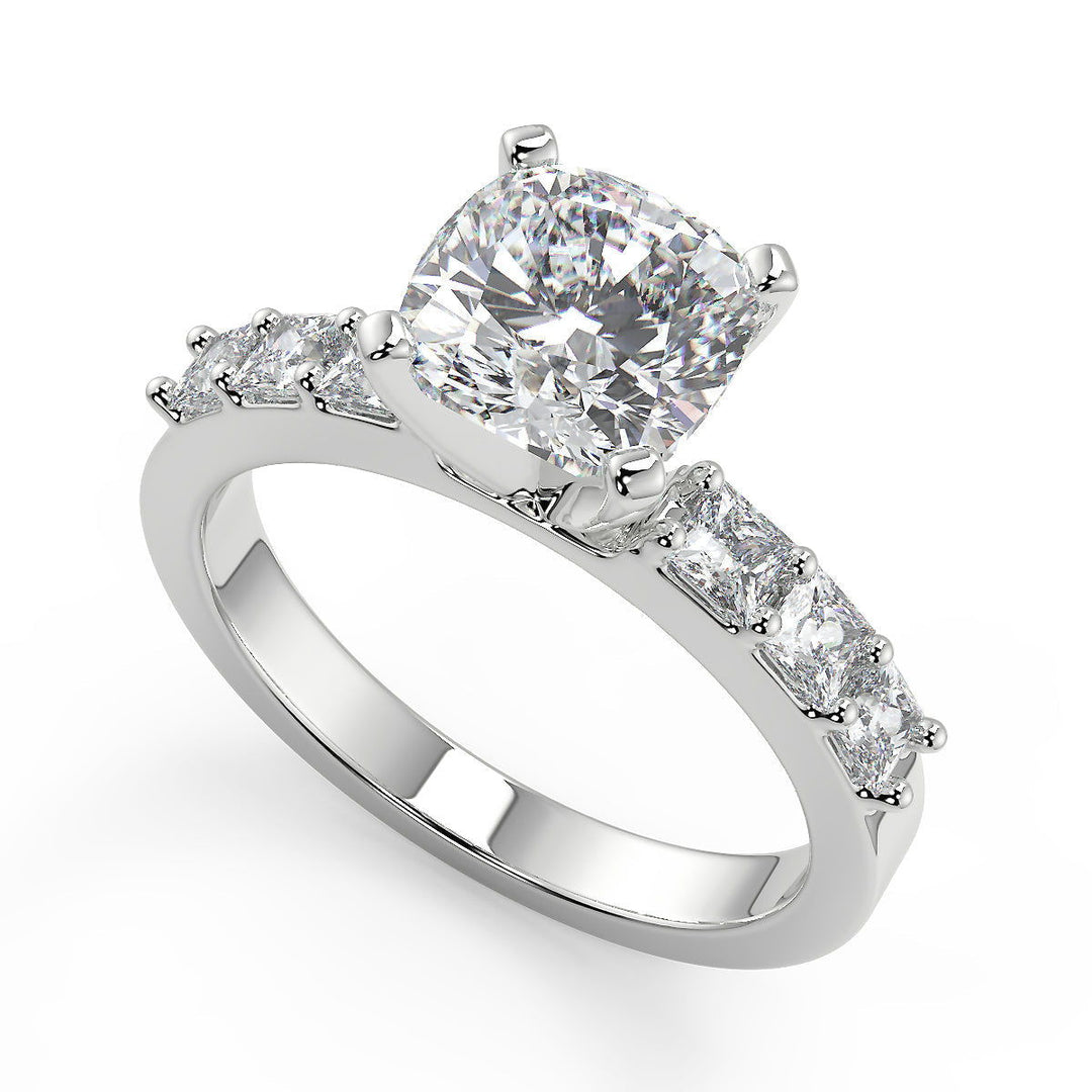 Violet Shared Prong Assher Accents Cushion Cut Diamond Ring - Nivetta