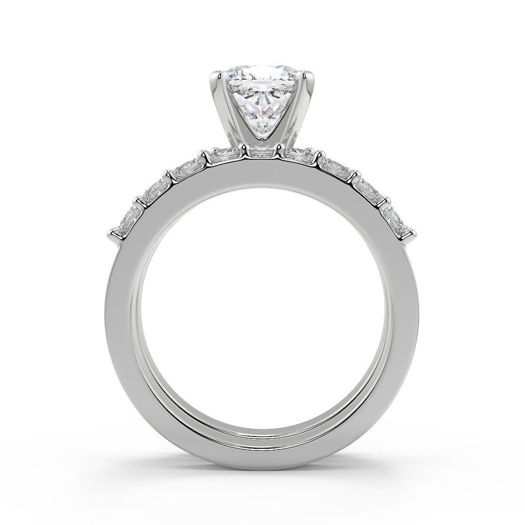Violet Shared Prong Assher Accents Cushion Cut Diamond Ring - Nivetta