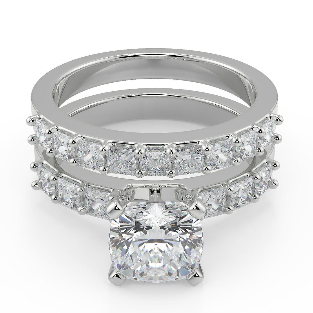 Violet Shared Prong Assher Accents Cushion Cut Diamond Ring - Nivetta