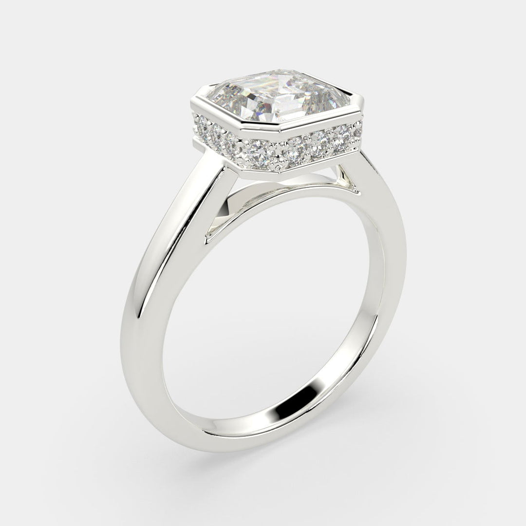 Xenia Emerald Cut Halo Pave Solitaire Engagement Ring Setting - Nivetta