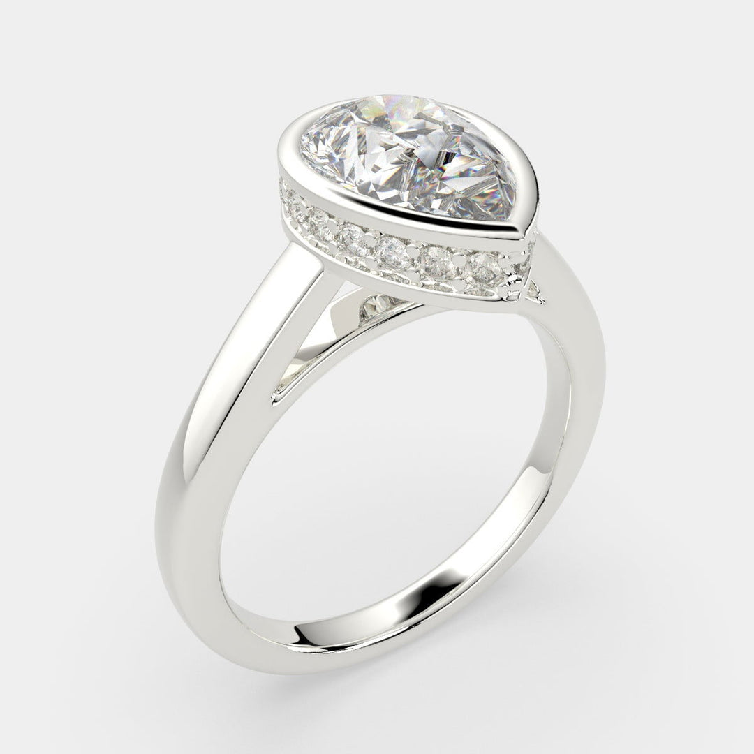 Xenia Pear Cut Halo Pave Solitaire Engagement Ring Setting - Nivetta