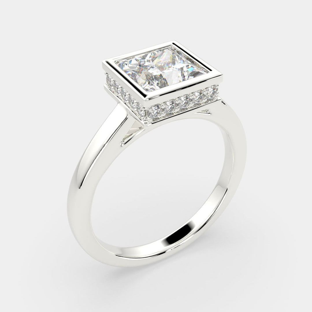 Xenia Princess Cut Halo Pave Solitaire Engagement Ring Setting - Nivetta