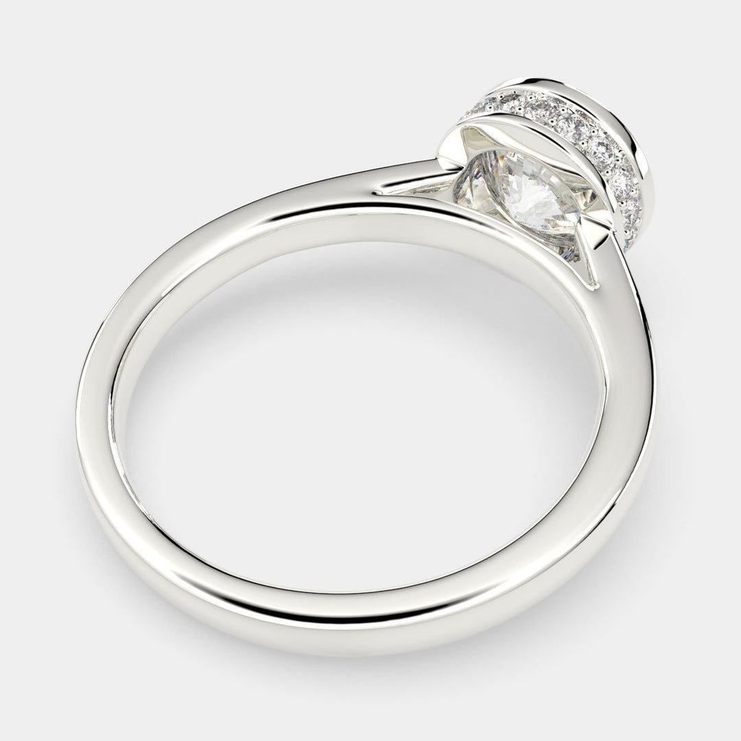 Xenia Round Cut Halo Pave Solitaire Engagement Ring Setting - Nivetta