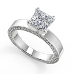 Load image into Gallery viewer, Yasmine Hand Carved Milgrain Solitaire Princess Cut Diamond Engagement Ring - Nivetta