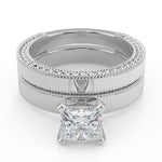 Load image into Gallery viewer, Yasmine Hand Carved Milgrain Solitaire Princess Cut Diamond Engagement Ring - Nivetta