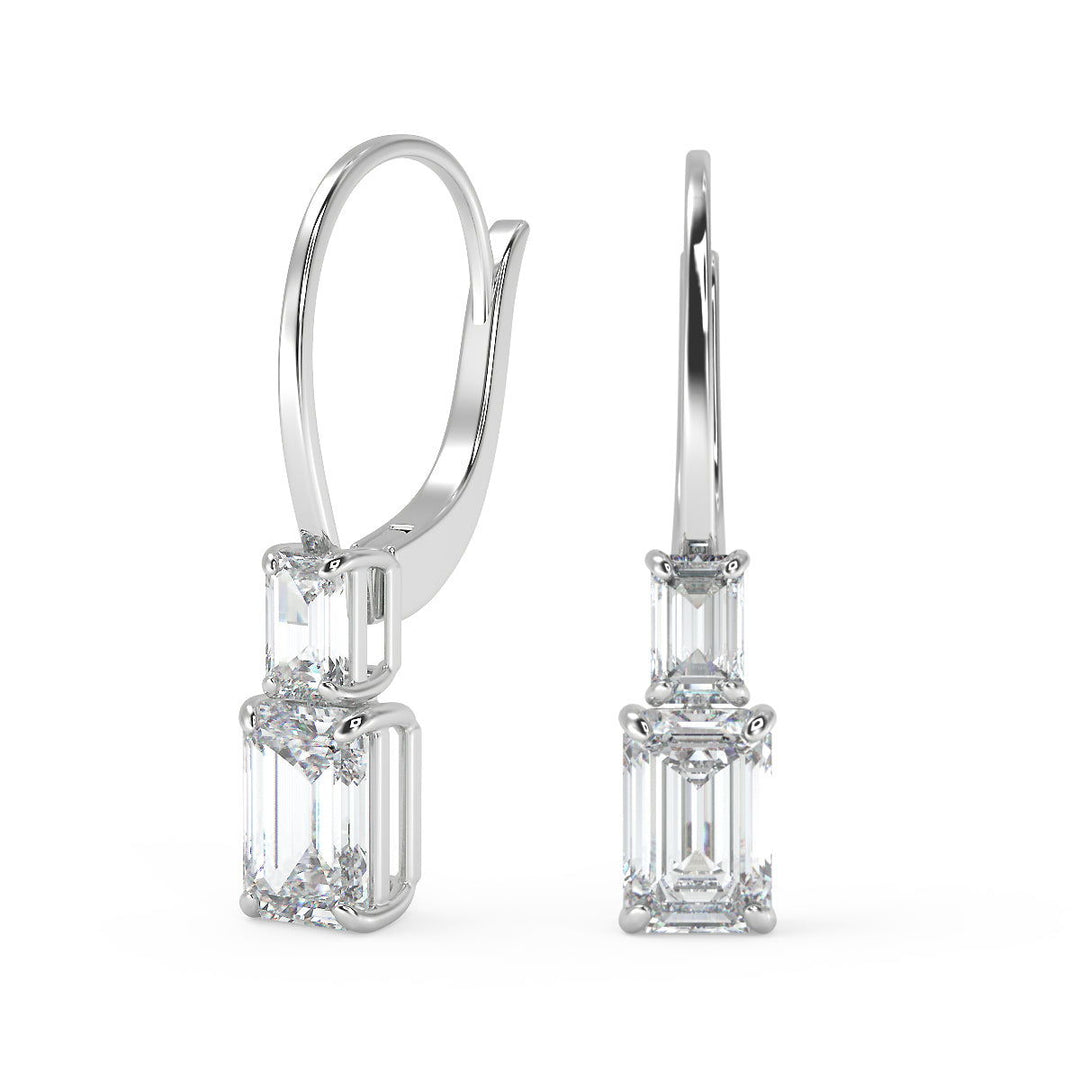 Yazmin Emerald Cut 6 Prong Stacked Earrings Leverback - Nivetta