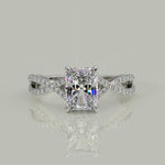 Load and play video in Gallery viewer, Rosalee Radiant Cut Pave Split Shank Twist Claw Set Engagement Ring Setting