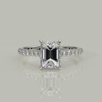 Load and play video in Gallery viewer, Madeline Emerald Cut Pave Hidden Halo 4 Prong Claw Set Engagement Ring Setting
