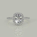 Load and play video in Gallery viewer, Catalina Cushion Cut Pave Halo 4 Prong Claw Set Engagement Ring