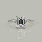 Load and play video in Gallery viewer, Monique Emerald Cut Hidden Halo Side Stones 4 Prong Claw Set Engagement Ring Setting