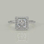 Load and play video in Gallery viewer, Catalina Princess Pave Halo 4 Prong Claw Set Engagement Ring