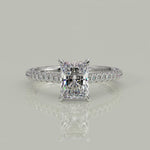 Load and play video in Gallery viewer, Emilia Radiant Cut Pave Halo 4 Prong Claw Set Engagement Ring
