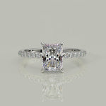 Load and play video in Gallery viewer, Nicollette Radiant Cut Pave Hidden Halo 4 Prong Claw Set Engagement Ring Setting
