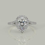 Load and play video in Gallery viewer, Luciana Pear Cut Pave Halo Split Shank Claw Set Engagement Ring