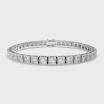 Load and play video in Gallery viewer, Eulalie Princess Cut Diamond Tennis Bracelet Milgrain Bezel (6 ctw)