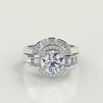 Load and play video in Gallery viewer, Gretchen Halo Baguette Accents Cushion Cut Engagement Ring