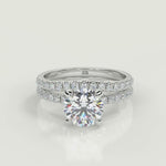 Load and play video in Gallery viewer, Roselyn French Pave Flush Fit 4 Prong Cushion Cut Diamond Engagement Ring