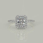 Load and play video in Gallery viewer, Hanna Radiant Cut Pave Halo 4 Prong Claw Set Engagement Ring Setting