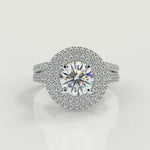 Load and play video in Gallery viewer, Kali Double Halo Pave Cushion Cut Diamond Engagement Ring