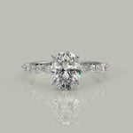 Load and play video in Gallery viewer, Julija Oval Cut Pave Hidden Halo Shared Prong Engagement Ring