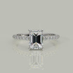 Load and play video in Gallery viewer, Pauline Emerald Cut Pave Hidden Halo 4 Prong Claw Set Engagement Ring Setting