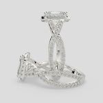 Load and play video in Gallery viewer, Ophelia Emerald Cut Pave Halo Split Shank Engagement Ring Setting