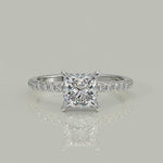 Load and play video in Gallery viewer, Nicollette Princess Cut Pave Hidden Halo 4 Prong Claw Set Engagement Ring Setting